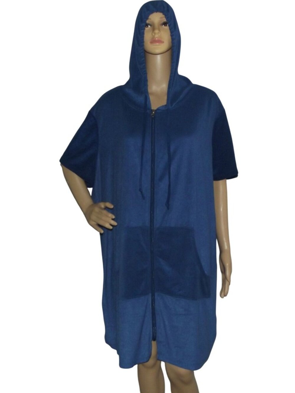 Basic Editions Swimsuit Coverup Womens Plus Size 3X blue full zipper terry dress